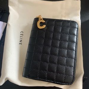 Celine c charm black zip card case wallet